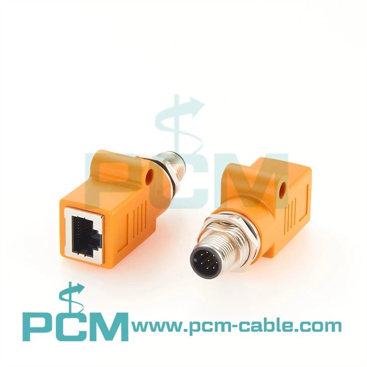 Industrial M12 A-Code, 8 pin Male to RJ45 Cat 6A Jack Straight