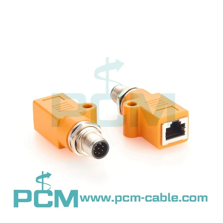 M12 A Code 8 Pin Male to RJ45 Female Socket Waterproof Industrial Circular Connector