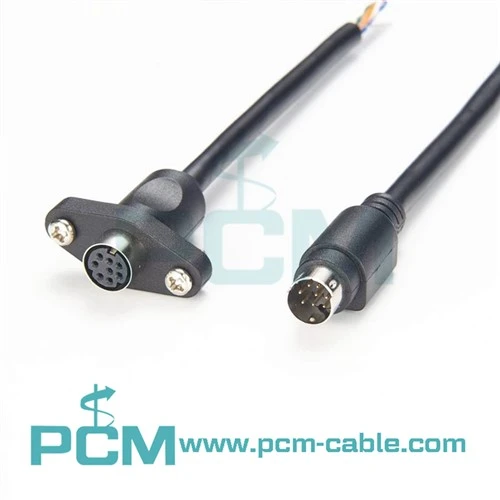 8 Pin DIN Male To Female Socket Panel Mount AV Solder Cable
