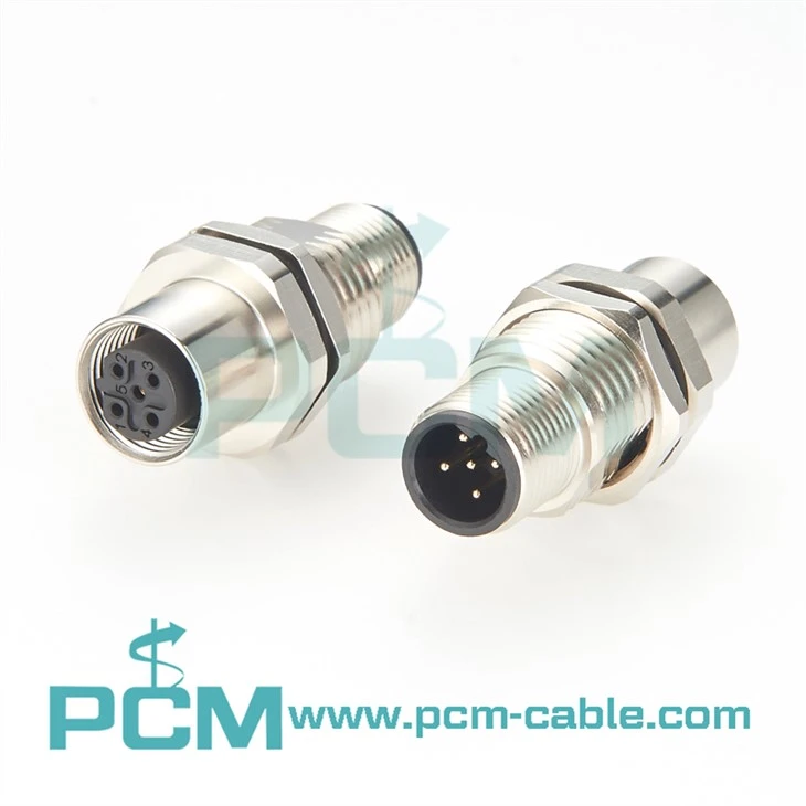 M12 B-Kodiċi 5-Pin Male To Female Bulkhead Connector